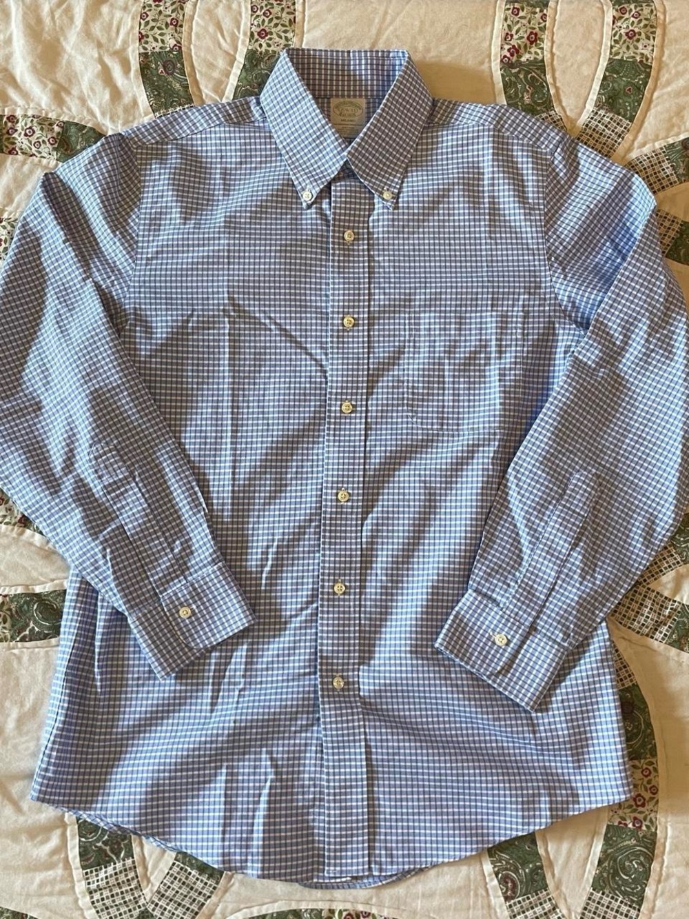 Brooks Brothers Milano Blue White Button Down Supima Cotton Shirt 15 1/2 - 33
